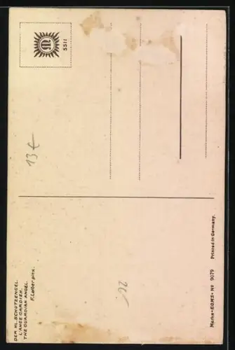 Künstler-AK F. Leiber: Der heilige Schutzengel mit Mädchen auf dem Steg