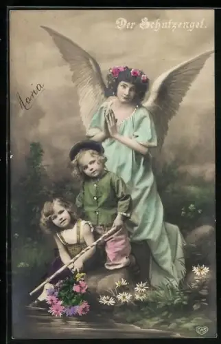 AK Schutzengel behütet Kinder am Flussufer