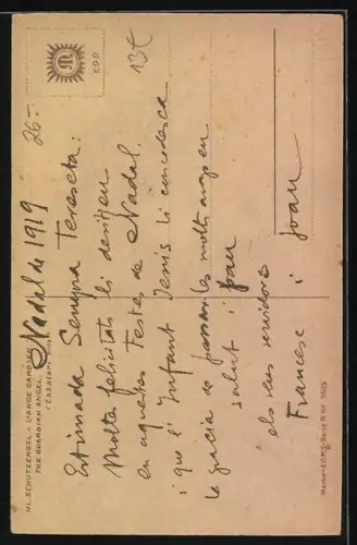 AK Ein Schutzengel behütet ein Mädchen und einen Jungen in der Nacht