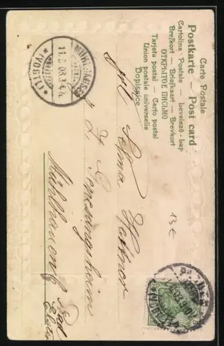 Lithographie Verirrt..., Schutzengel mit Kind im dunklen Wald