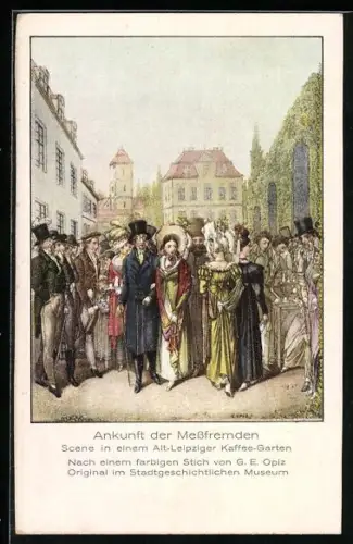 AK Leipzig, Ankunft der Messfremden im Alt-Leipziger Cafe-Garten