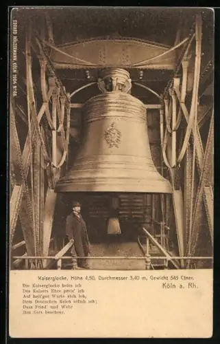 AK Köln a. Rhein, Dom, die Kaiserglocke, Mann im Glockenturm