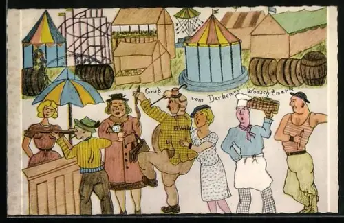 Künstler-AK Bad Dürkheim, Derkemer Worschtmark, Besucher am Schiessstand