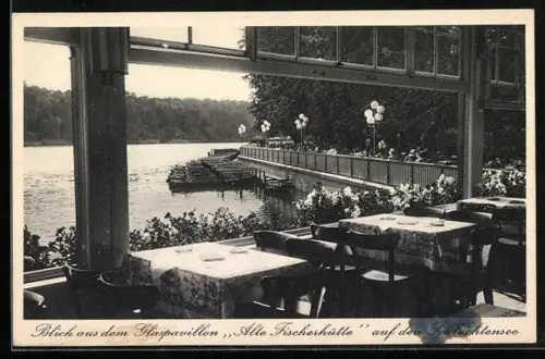 AK Berlin-Zehlendorf, Gasthaus Glaspavillon Alte Fischerhütte am Schlachtensee, Inh. M. Heyne
