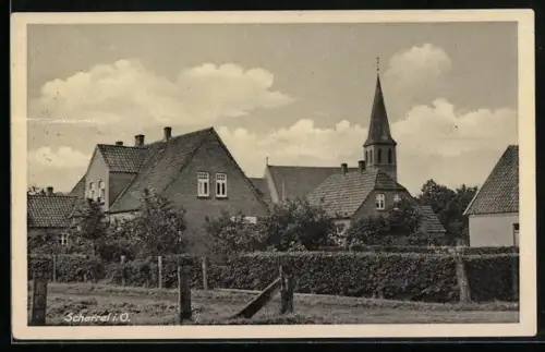AK Scharrel / Saterland, Kirche im Ort
