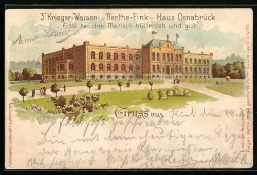 Lithographie Osnabrück, 3. Krieger-Waisen-, Renthe-Fink Haus