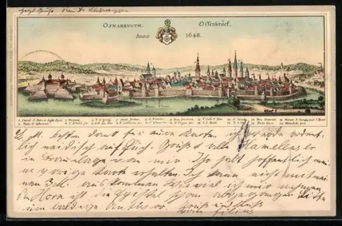 Lithographie Osnabrück, Ortsansicht im Jahre 1648