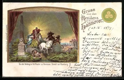 Lithographie Hannover, Der alte Vorhang im Hoftheater, Gemälde von Ramberg