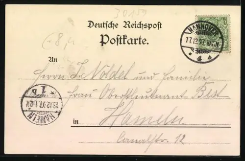 Lithographie Hannover, Beguinenthurm in der Altstadt, Arbeiter-Vereinshaus