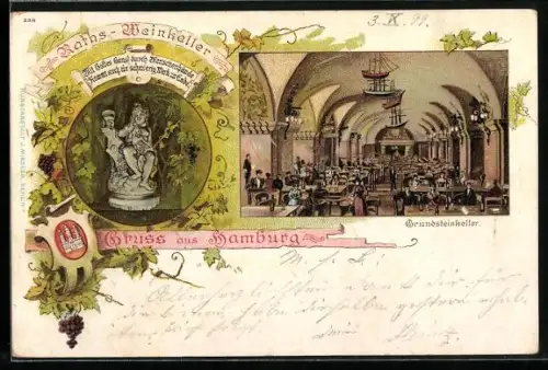 Lithographie Hamburg, Gaststätte Ratsweinkeller, Grundsteinkeller