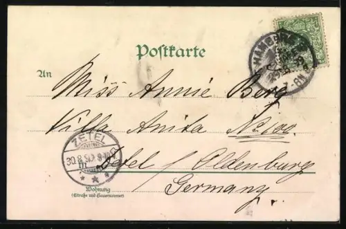 Lithographie Hamburg, Alster, Segelboot, Uferansicht