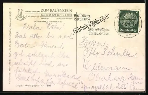 AK Werder /Havel, Ausblick vom Restaurant Zum Rauenstein auf die Inselstadt