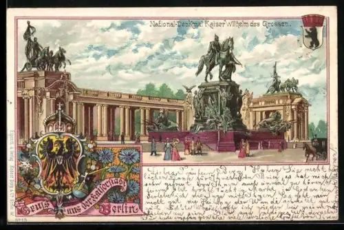 Lithographie Berlin, National-Denkmal Kaiser Wilhelm des Grossen, Reichsadler
