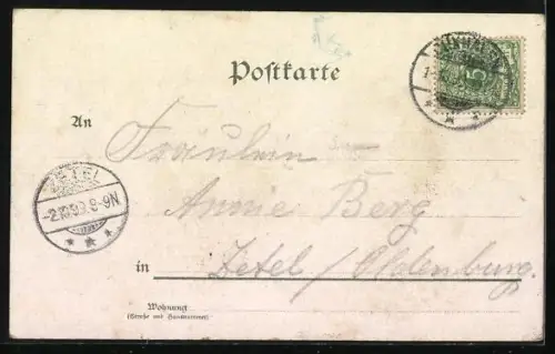 Lithographie Hamburg, Stadtansicht mit Alsterbrücke und Trachtenmädchen