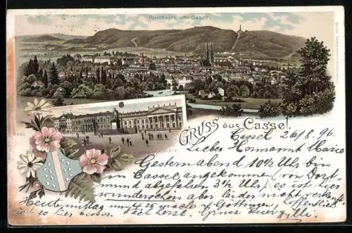 Lithographie Cassel, Panorama, Residenzschloss, Friedrichsplatz