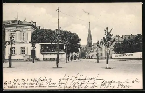 AK Neuwied, Hotel zum wilden Mann, Marktstrasse, Kirche