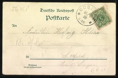 Lithographie Koblenz, Rheinansicht, Brücke, Kaiserin Augusta-Denkmal