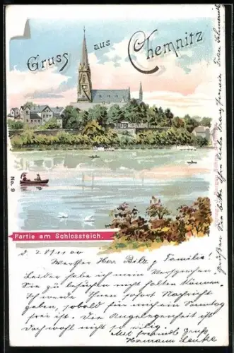 Lithographie Chemnitz, Partie am Schlossteich