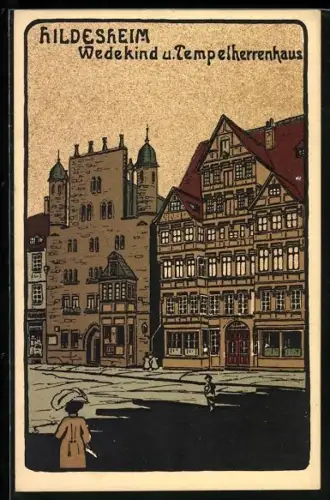 Steindruck-AK Hildesheim, Wedekindhaus, Tempelherrrenhaus