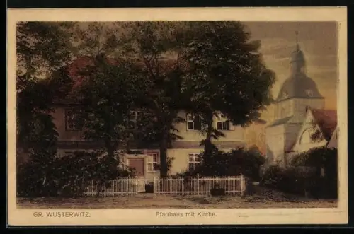 AK Gr. Wusterwitz, Pfarrhaus mit Kirche
