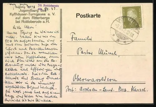 AK Rottleberode a.H., Jugendburg des Kyffhäuser-Turngaues e. V. auf dem Ritterberge, DT Eigenheim