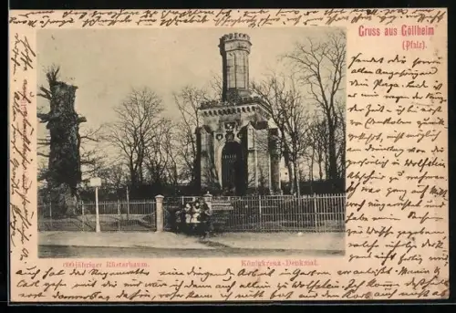 AK Göllheim /Pfalz, 600jähriger Rüsterbaum, Königkreuz-Denkmal