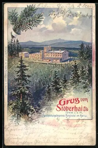 Lithographie Stöberhai /Harz, Berghotel Stöberhai