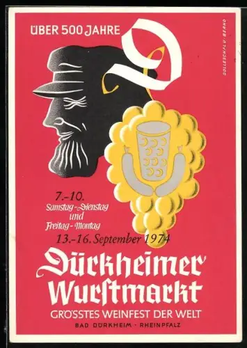 Künstler-AK Bad Dürkheim, 500 Jahre Dürkheimer Wurstmarkt 1974