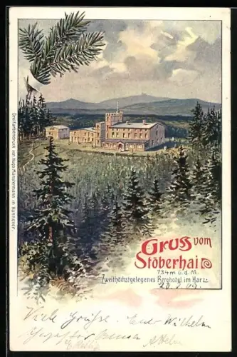 Lithographie Stöberhai im Harz, Berghotel Stöberhai