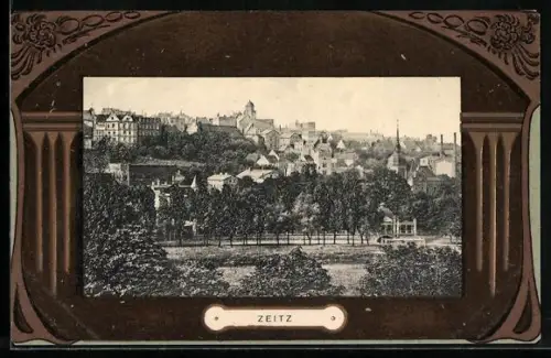 AK Zeitz, Ortsansicht mit Kirche im Passepartout