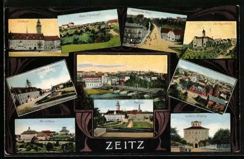 AK Zeitz, Altmarkt und Rathaus, Wendischer Berg, Schloss
