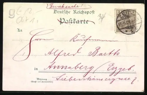 AK Zeitz, Ortsansicht mit Brücke, Hufeisen mit vierblättrigen Kleeblättern