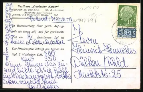 AK Fachbach b. Bad Ems, Gasthaus Deutscher Kaiser, Inh. A. Hermann