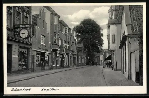 AK Delmenhorst, Lange Strasse mit Uhrengeschäft und Salon