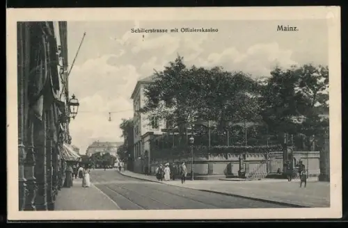 AK Mainz, Schillerstrasse mit Offizierskasino