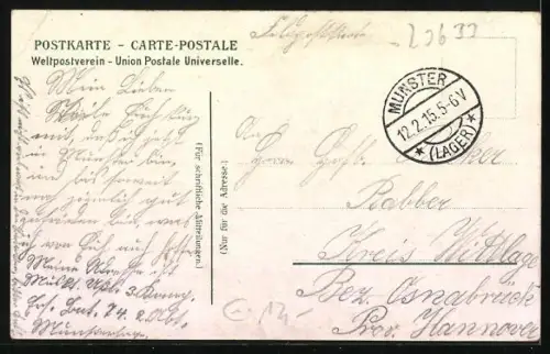 AK Munster, Ansicht des Barackenlagers bei Mondschein