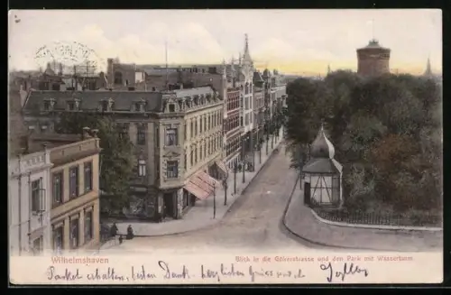 AK Wilhelmshaven, Blick in die Gökerstrasse und den Park mit Wasserturm