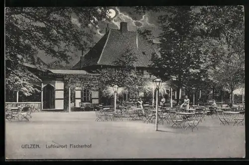 AK Uelzen, Gasthaus Fischerhof bei Mondschein