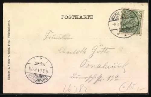 AK Wilhelmshaven, Blick auf das Stationsgebäude im Passepartout, vierblättriges Kleeblatt