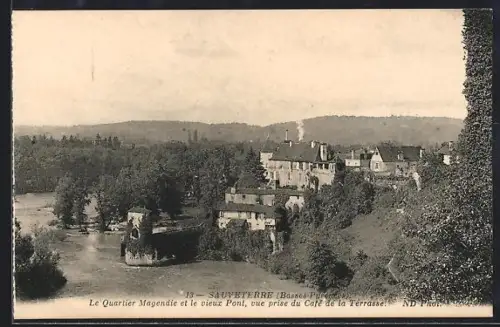 AK Sauveterre /Basses-Pyrénées, Le Quartier Magendie et le vieux Pont, vue prise du Café de la Terrasse