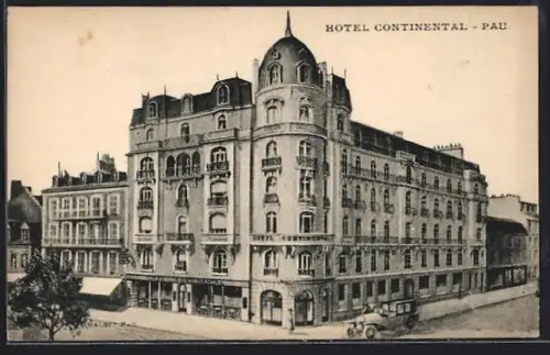 AK Pau, Hôtel Continental avec voiture ancienne devant le bâtiment