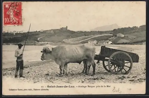AK Saint-Jean-de-Luz, Attelage Basque près de la Mer