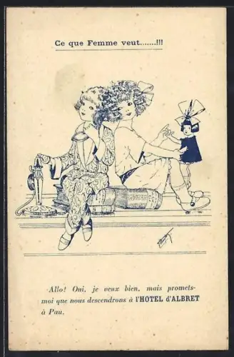 AK Pau, Hotel d`Albret, Illustration humoristique Ce que Femme veut...!