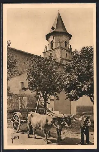 AK Ainhoa /Basses-Pyrénées, Attelage basque devant l`église du village