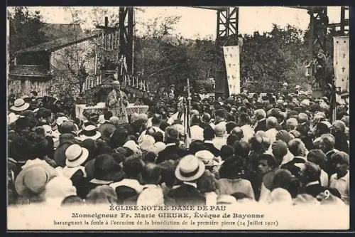 AK Pau, Eglise Notre Dame, Bénédiction de la première pierre par Monseigneur F. Marie Gieure, Évêque de Bayonne