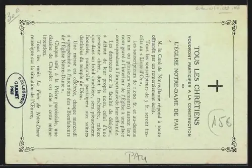 AK Pau, Eglise Notre Dame, Bénédiction de la première pierre par Monseigneur F. Marie Gieure, Évêque de Bayonne