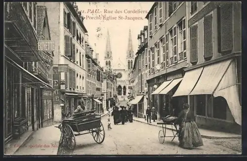 AK Pau, Rue des Cordeliers, Porche Église St-Jacques