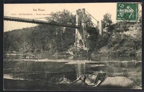 AK St Sulpice /Tarn, Pont suspendu sur le Tarn et paysages environnants