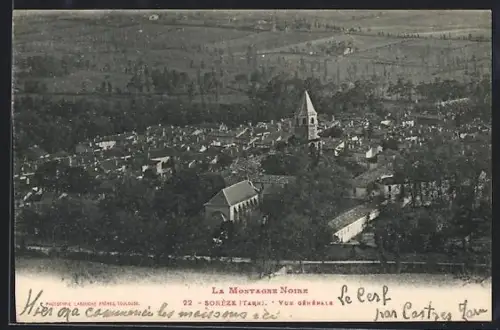 AK Sorèze /Tarn, Vue générale de la Montagne Noire et du village