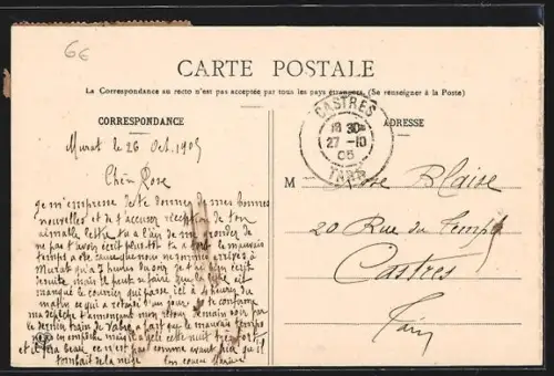 AK Murat-sur-Vèbre, Avenue de Lacune et vue sur le paysage rural environnant